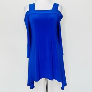 Clara Sun Woo Royal Blue Cold Shoulder 3/4 Sleeve Tunic Top Size Small